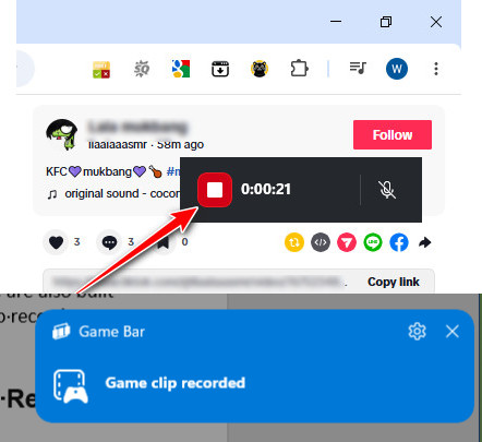 Stopp opptaket på TikTok Windows-spilllinjen