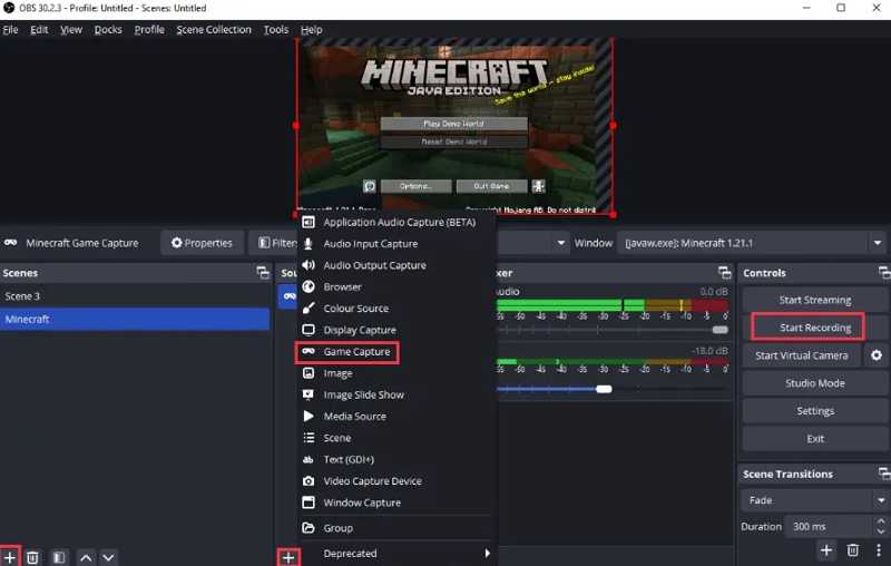 Minecraft Obsを録画する