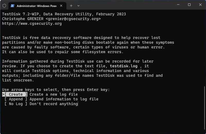 Zrzut ekranu Testdisk