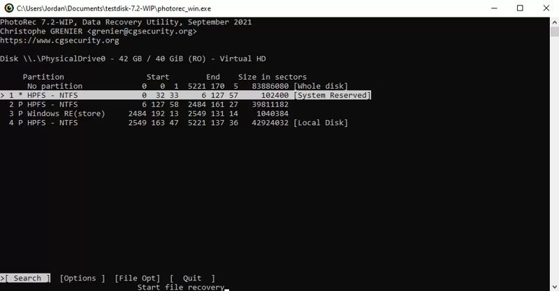 PhotoRec-Schnittstelle