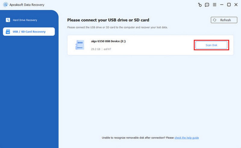 Velg minnepinne Apeaksoft