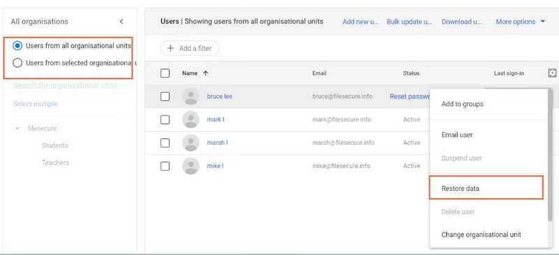 Restaurer les données du compte administrateur Google Drive