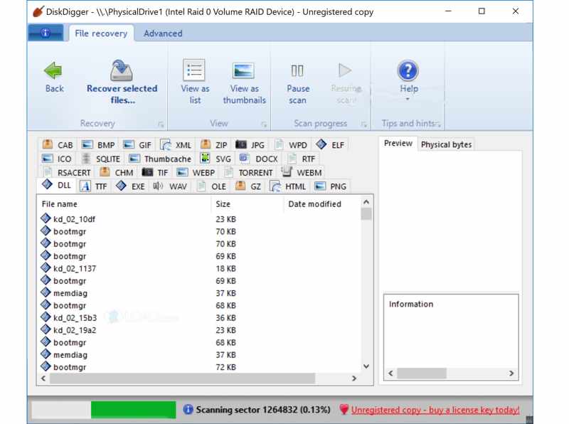 Screenshot van DiskDigger