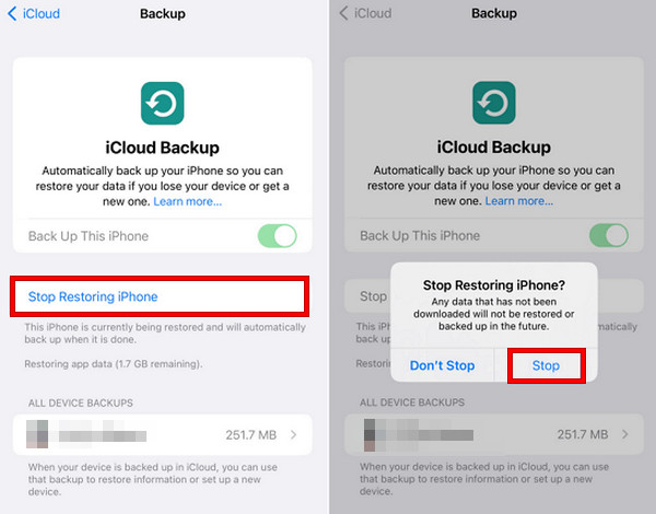 Pausa återställning från iCloud