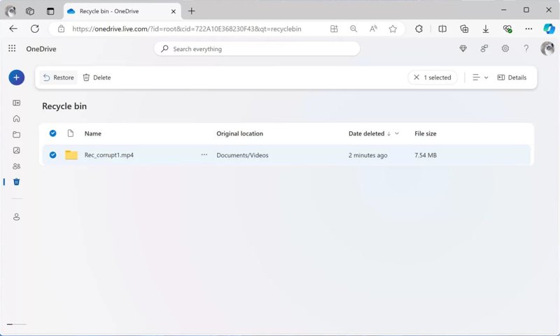 Palauta tiedostot OneDrivesta