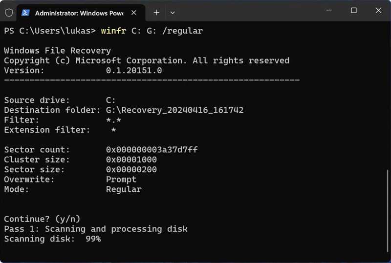 Winfr-säännöllinen skannaus