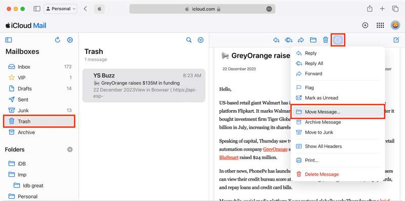 Восстановление электронных писем iCloud