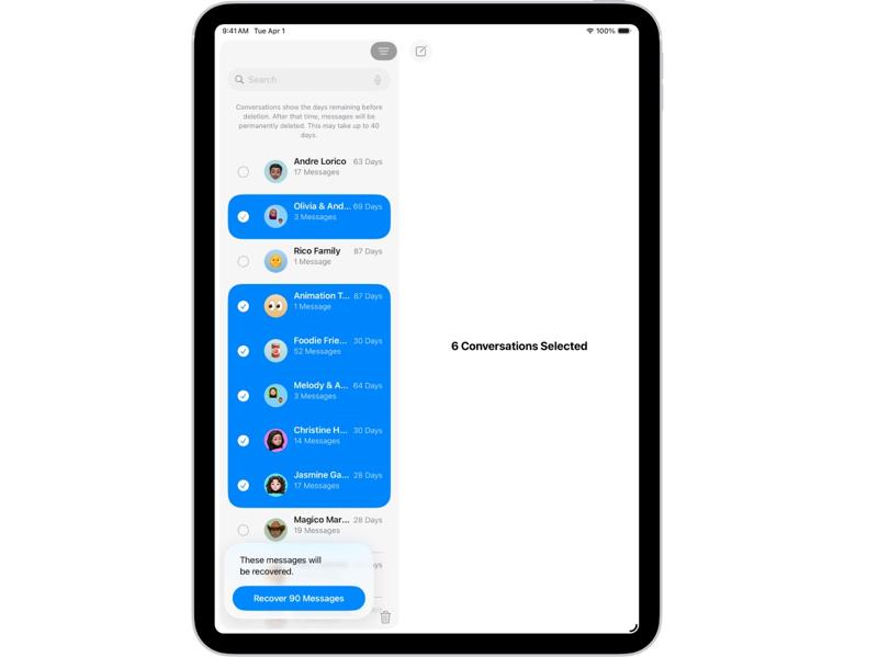 Messages récemment supprimés sur iPad
