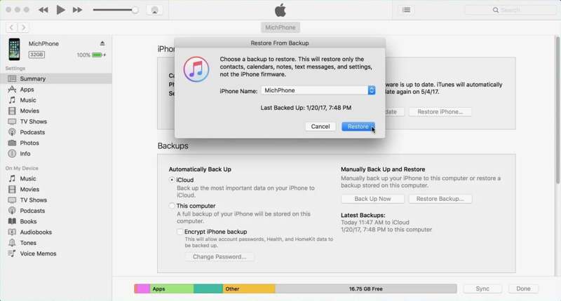 iTunes-Backup auswählen