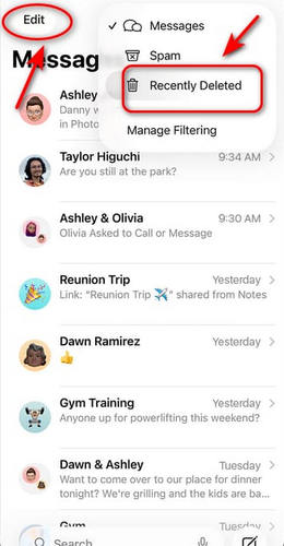 Controlla gli elementi eliminati di recente