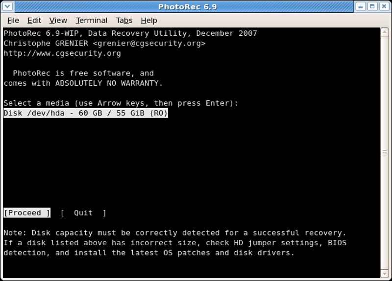 Obnova dat Photorec pro Linux