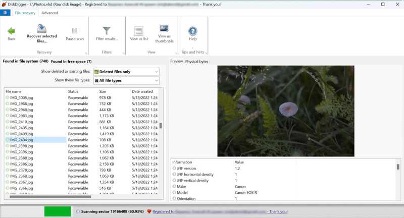 Diskdigger Törölt fájlok előnézete