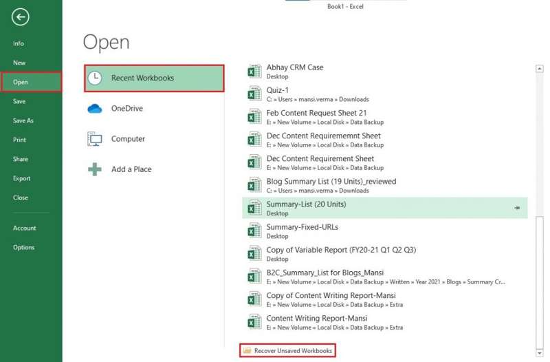 Nicht gespeicherte Excel-Dateien auf dem PC wiederherstellen