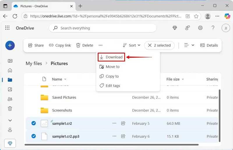 Λήψη αρχείων Onedrive