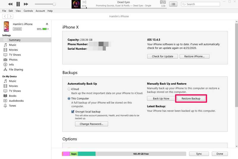 Gjenopprett iTunes