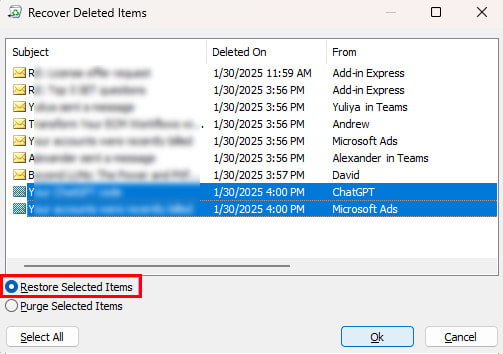 E-Mails aus dem Ordner „Gelöschte Elemente wiederherstellen“ wiederherstellen