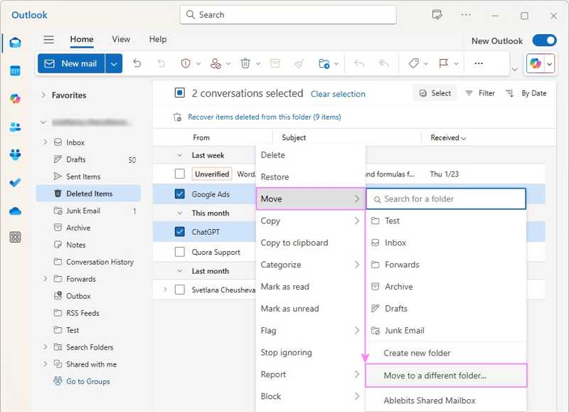 Gelöschte Elemente Outlook