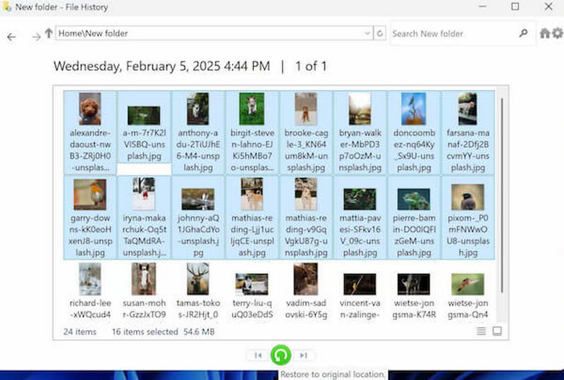 ファイル履歴の復元