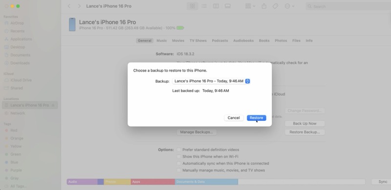 Obnovení zálohy iTunes