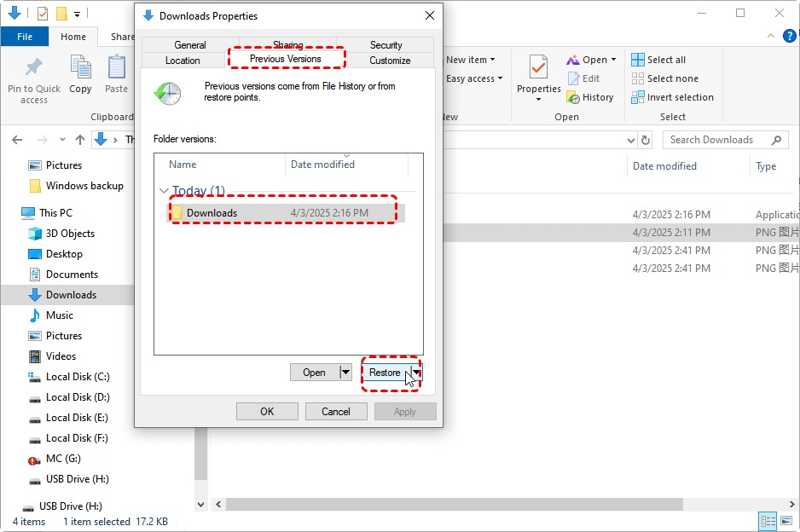 Restore Previous Versions PC