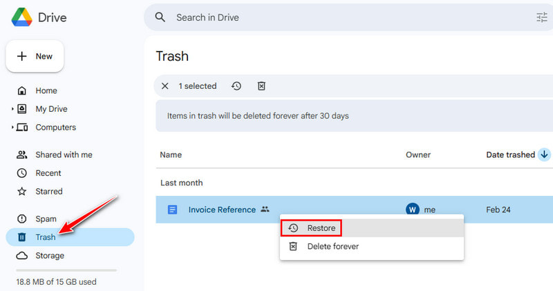 Recover Deleted Google Doc from Trash