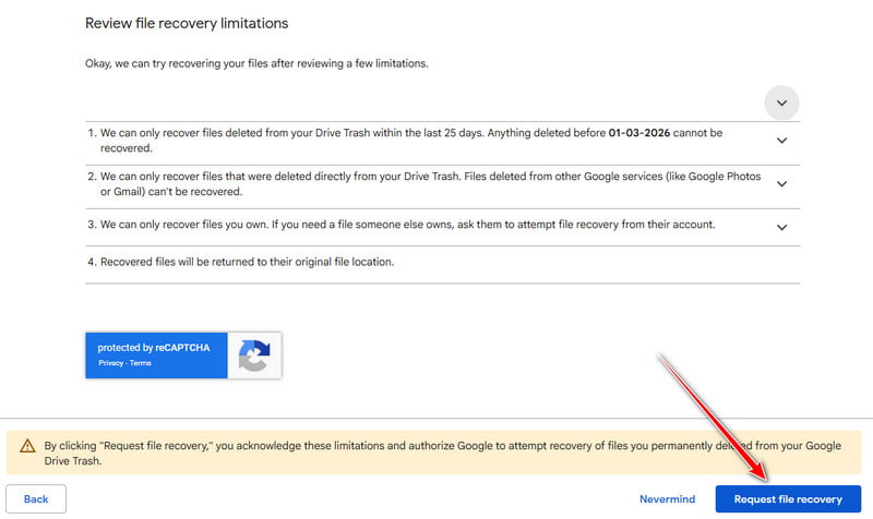 Recovery Limitations And Requirements