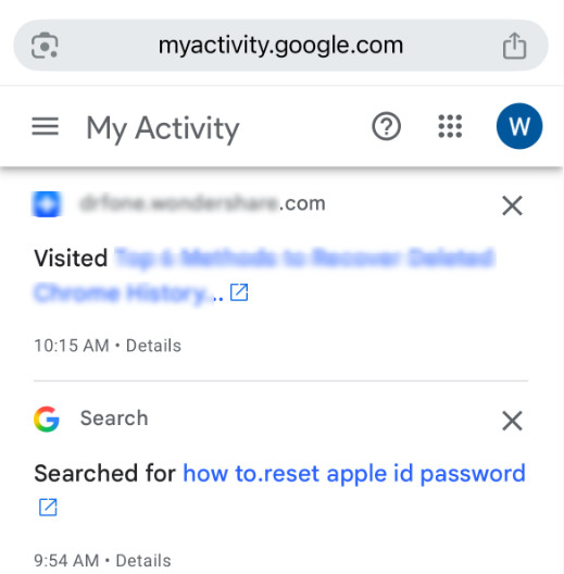 Törölt Google-előzmények megtekintése Saját tevékenységek