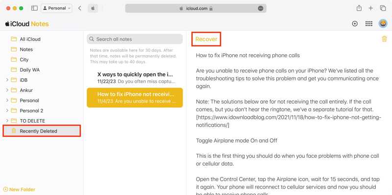 Återställ Notes iCloud