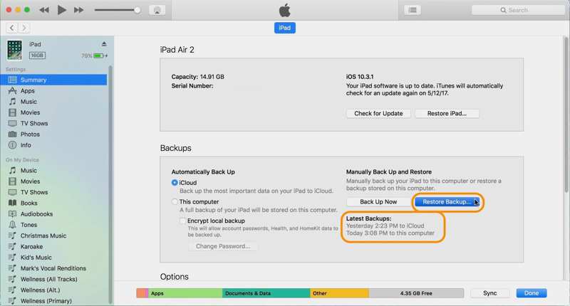 Återställ iTunes Backup