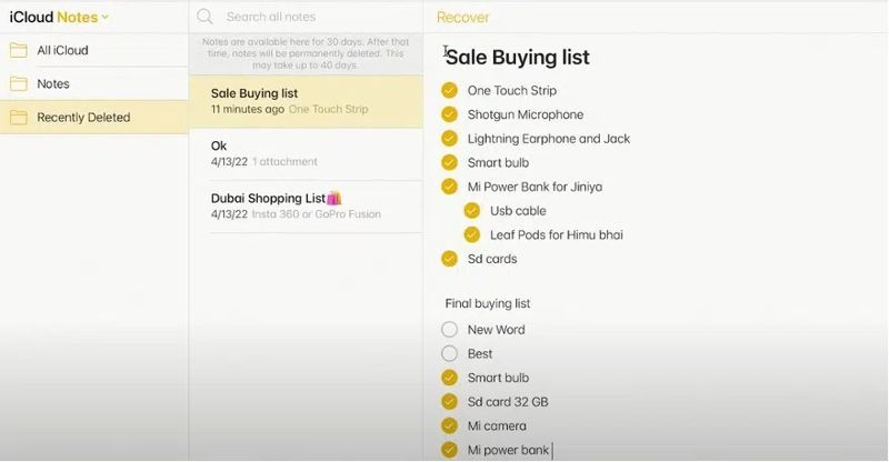 iCloud Notlarını Kurtar