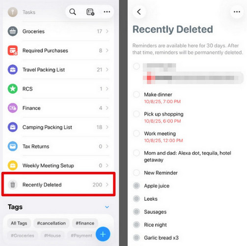 Recover Recently Deleted Reminders