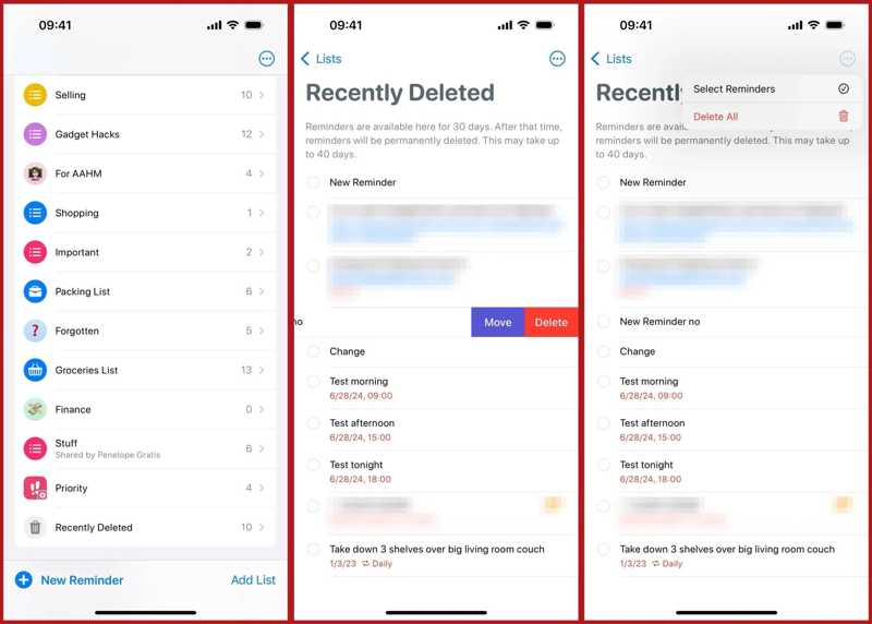 Legutóbb törölt emlékeztetők