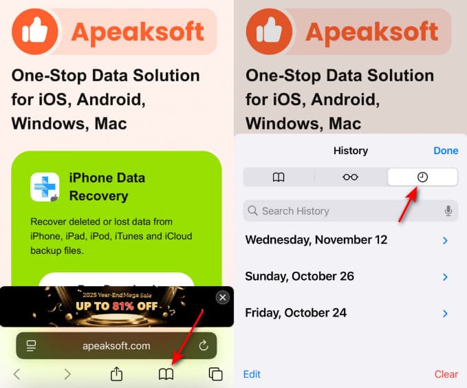 Controlla la cronologia di Safari