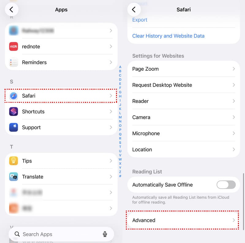 Click Safari And Advanced