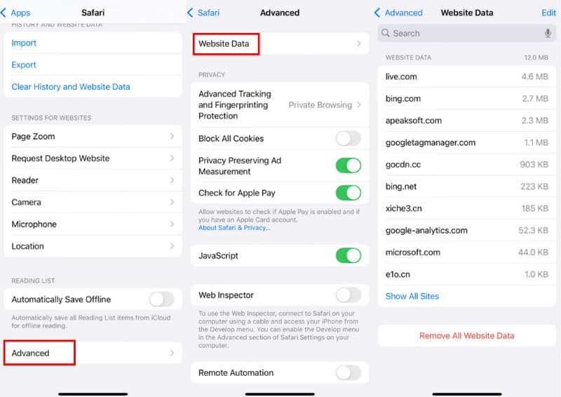 Dati della cronologia di Safari