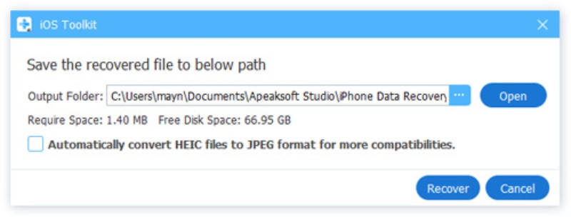 Seleziona percorso Apeaksoft