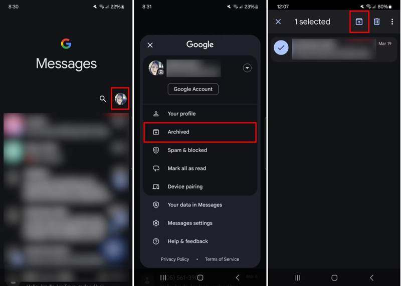 Unarchive SMS