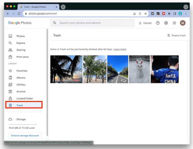 Googleフォトゴミ箱PC