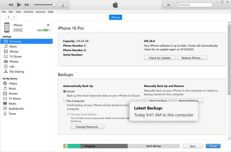 Sauvegarde Itunes