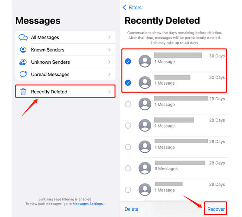 Recover iMesssages from Recently Deleted