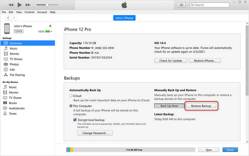 Restore iMessages on iTunes
