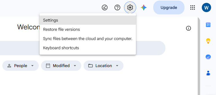 Gå til Innstillinger i Google Disk