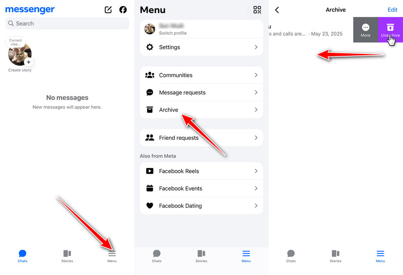Gjenopprett slettede meldinger på Messenger fra arkivet