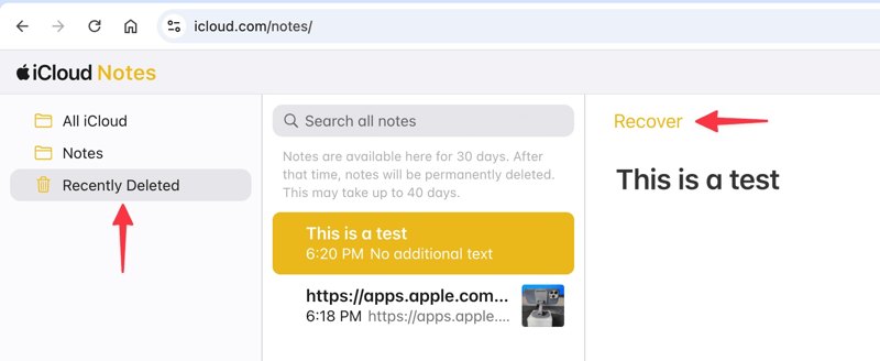 Recently Deleted Notes
