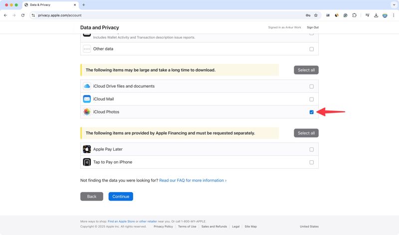 Télécharger les photos iCloud dans Confidentialité