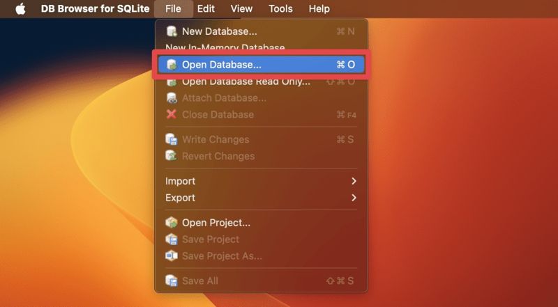 Click File And Select Open Database