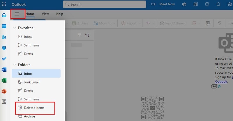 Slettede elementer Outlook