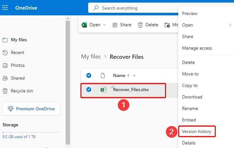 Obnovení Excelu na OneDrive