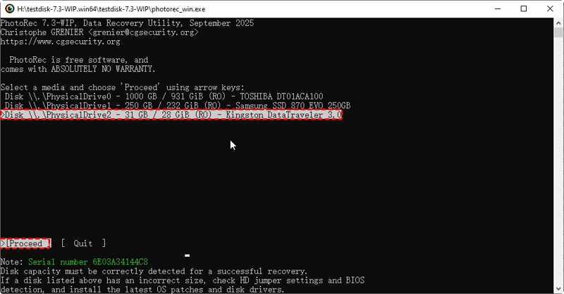 Photorec Select Disk