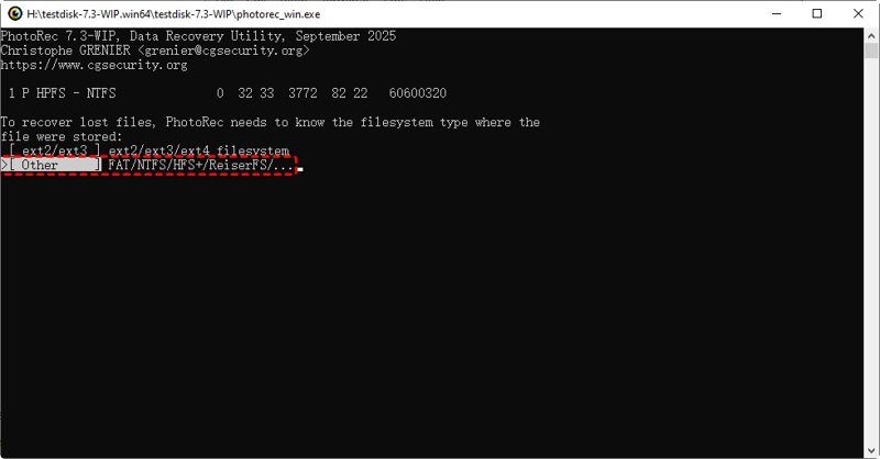 Select File System Photorec